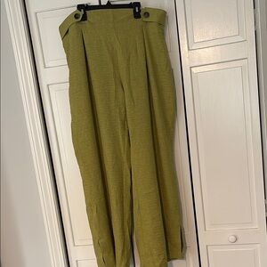 Olive Green Wide Leg Linen Pants